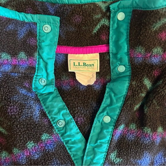 90s LL Bean Fleece Jacket Pullover Neon Snowflake Vintage MADE IN USA Large - Picture 6 of 6